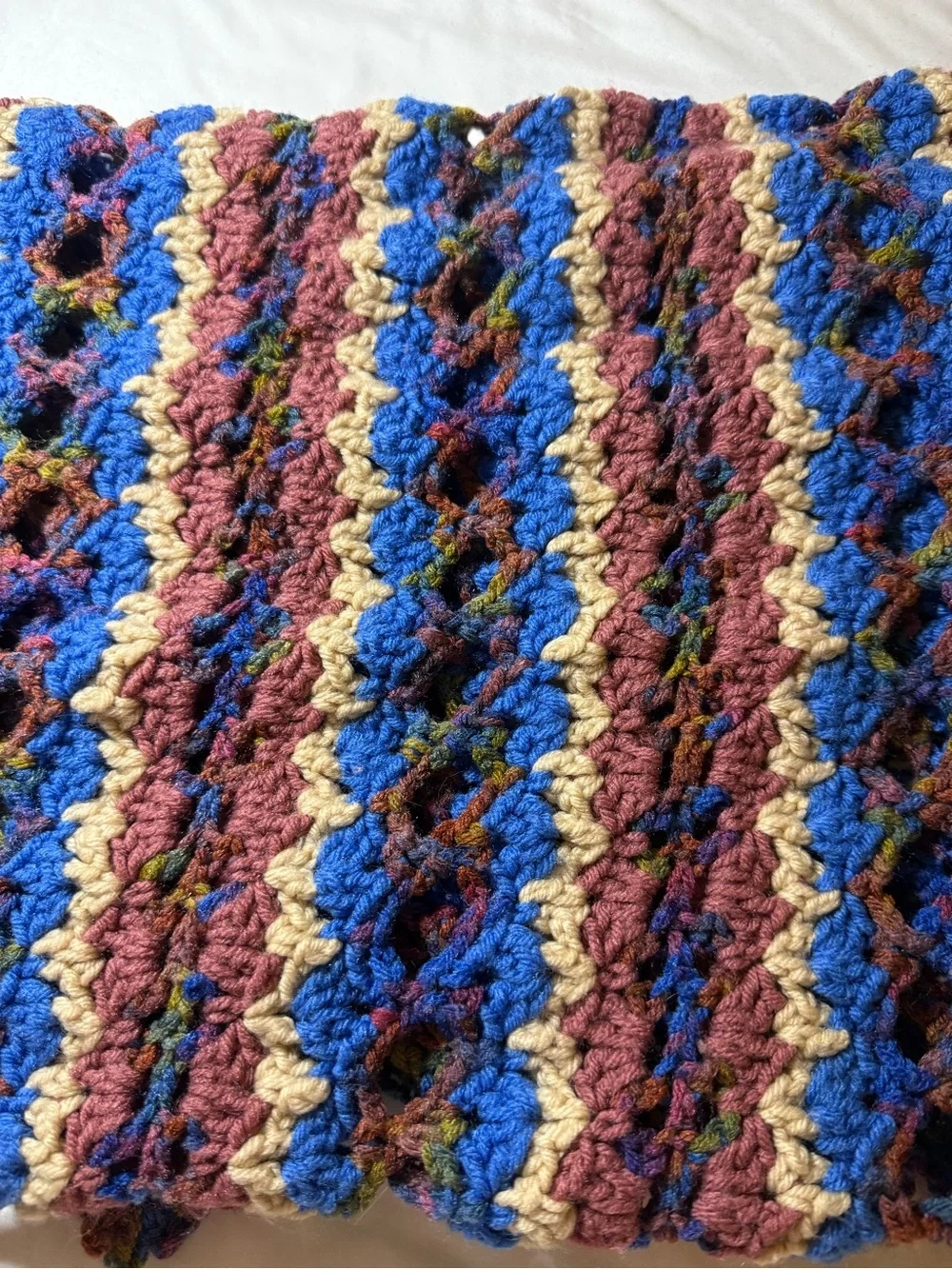 Handmade Multicolor Crochet Throw Blue, Pink, Cream